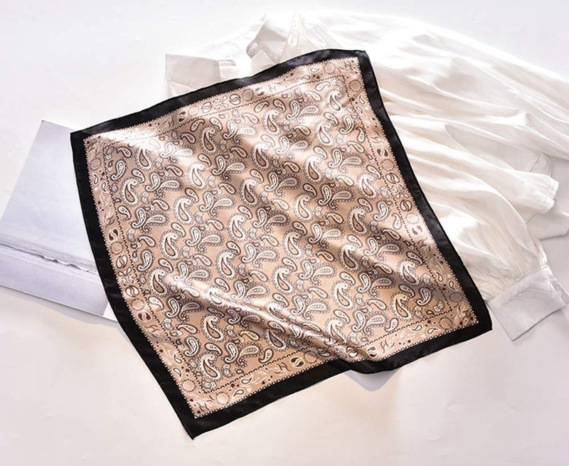 MEISEE Pure Natural Mulberry Silk Scarfs Women Small Square Scarf 21" x 21" Breathable Lightweight Neckerchief Printed Headscarf (A20 Khaki) - Image 4